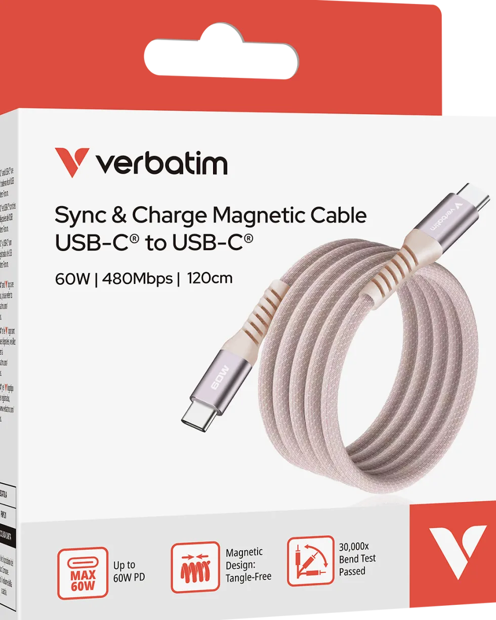 VERBATIM Sync N Charge USB C-USB C 60W Magnetic 1.2m Pink