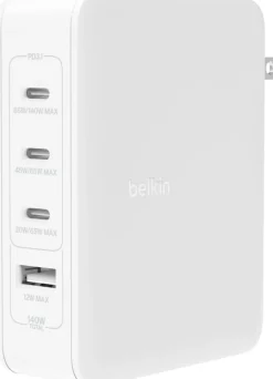 140W 4-ports USB GaN Wall Charger with UK, EU, US plug tips,