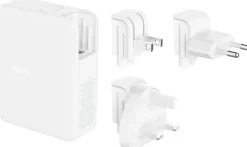 140W 4-ports USB GaN Wall Charger with UK, EU, US plug tips,