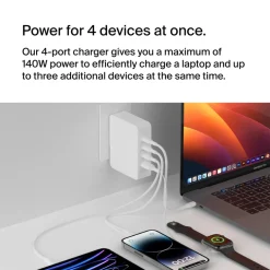 140W 4-ports USB GaN Wall Charger with UK, EU, US plug tips,