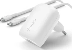 30w USB-C PD PPS Wall Charger, White w/1m PVC C-C cable