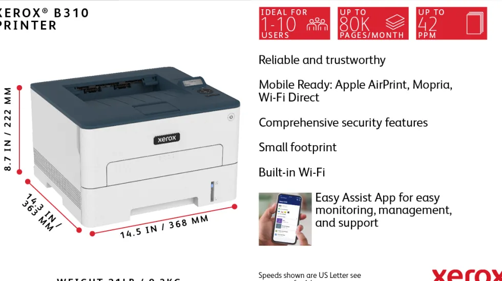 Xerox B310 - Skrivare - svartvit - Duplex - laser - A4/Legal